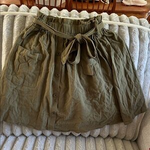 Olive Green Button-Front Skirt